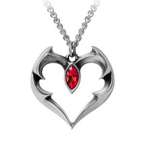 Alchemy Gothic Batheart Pendant Heart Bat Wing Red Crystal NWT